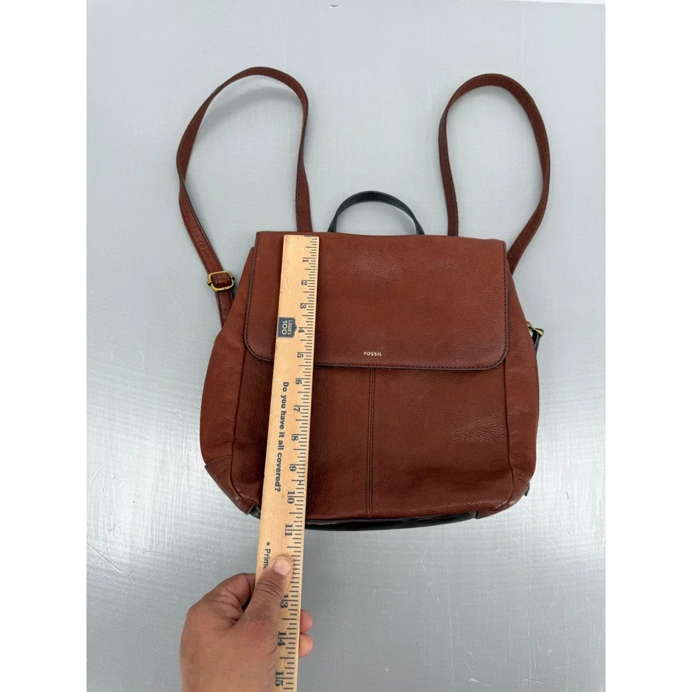 Fossil Camilla Small Cognac Brown Pebbled‎ Leather Backpack Handbag ZB7529